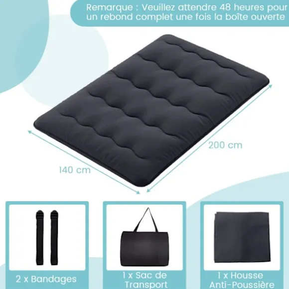 COSTWAY Futonmadras 140 x 200 CM, Aftageligt Vaskbart Topmadras, Bærbar Gulvmadras med Transporttaske til Camping, Sort