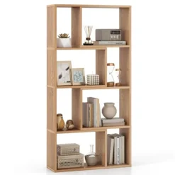 COSTWAY Geometrisk reol med 4 niveauer, H120 cm, åbne opbevaringshylder med 8 rum, til kontor i stue soveværelse, naturlig Naturlig