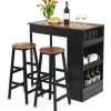 COSTWAY Høj Bar Bord Sæt med 2 Stool H70cm, 3-Niveau Sidehylde, til Køkken, Restaurant