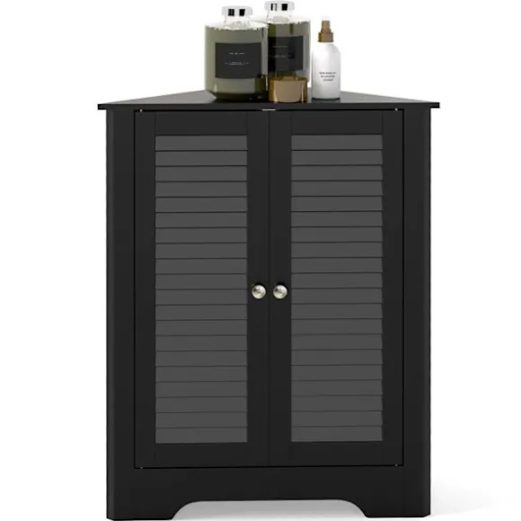 COSTWAY Hjørneskab med 2 Døre og Justerbar Hylde, til Badeværelse, Entré, Stue, Værelse, 63x32x81,5 cm Sort Sort