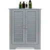COSTWAY Hjørneskab, Opbevaringsmøbel 63x32x81,5 cm, 2 LamelDøre og Justerbar Hylde, til Stue, Soveværelse, Kontor, Grå