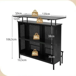 COSTWAY Home Barbord med 2 vinhylder og 6 glasholdere, metalfodstøtte, 7 justerbare ben, sort Svart