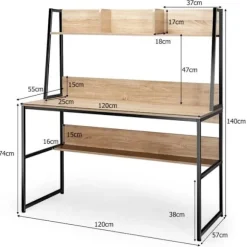 COSTWAY industribord med opbevaringsreol, 120 x 57 x 140 cm, naturlig