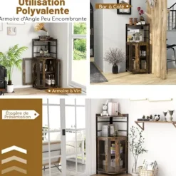 COSTWAY industrikøkken skænk 48 x 48 x 130 CM med glasholdere og justerbar hylde, anti-vippesæt, brun brun
