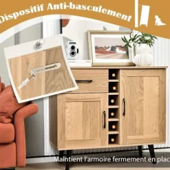 COSTWAY Industrisk Buffet med 6 Flaskestativer, 2 Døres Skab, til Spisestue, Stue, Køkken, 90 x 40 x 79 cm Naturlig