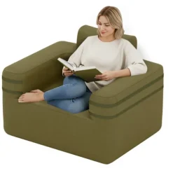 COSTWAY Indvendig og Udvendig 1-Persons Oxford Stof Oppustelig Sofa med Pumpe og Opbevaringslomme