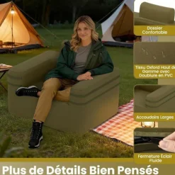 COSTWAY Indvendig og Udvendig 1-Persons Oxford Stof Oppustelig Sofa med Pumpe og Opbevaringslomme
