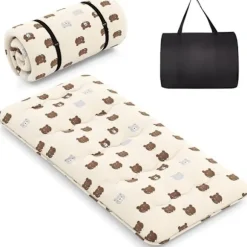 COSTWAY japansk futonmadras 90x200CM - Aftagelig topmadras, foldbar gulvmadras - hjemme, autocamper, sovesal - brun bjørn Brun björn