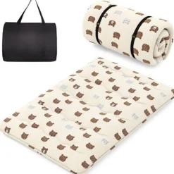 COSTWAY Japansk Futonmadras 140x200CM - Aftagelig Topmadras, Sammenfoldelig Gulvmadras - Hjem, Campingvogn, Kollegieværelse - Brun Bjørn Brun björn