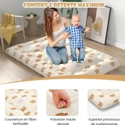 COSTWAY Japansk Futonmadras 140x200CM - Aftagelig Topmadras, Sammenfoldelig Gulvmadras - Hjem, Campingvogn, Kollegieværelse - Brun Bjørn Brun björn