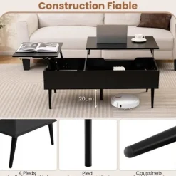 COSTWAY Justerbart Sofabord 40-53,5 cm, 2 Skjul Compartimenter, Metalben, Sort Sofabord Svart