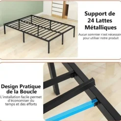 COSTWAY kingsize-seng 160 x 200 cm, Metal Platform Sengeramme, Base med Jern Lamel Support, Underseng Opbevaring