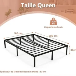 COSTWAY kingsize-seng 160 x 200 cm, Metal Platform Sengeramme, Base med Jern Lamel Support, Underseng Opbevaring