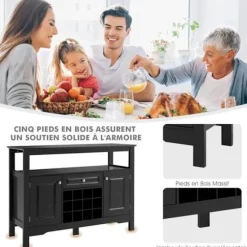 COSTWAY Køkken skænk 1 skuffe og 2 skabe 117 x 40,5 x 82,5 CM (L x B x H) Opbevaringsenhed til spisestue, stue, sort