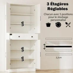 COSTWAY Køkkenbuffet 183 cm, 4 Døre, Skuffe, 3 Justerbare Hylder, 2 Antiktip Kits, til Stue Spisestue, Hvid Vit