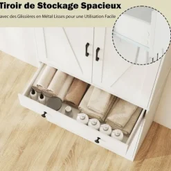COSTWAY Køkkenbuffet 183 cm, 4 Døre, Skuffe, 3 Justerbare Hylder, 2 Antiktip Kits, til Stue Spisestue, Hvid Vit