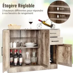 COSTWAY køkkenskænk - 3 låger og 2 skuffer - 110x40x78 CM - Lav skænk - Justerbar hylde - Stue, kontor og spisestue