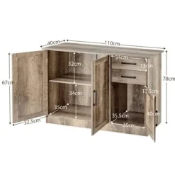 COSTWAY køkkenskænk - 3 låger og 2 skuffer - 110x40x78 CM - Lav skænk - Justerbar hylde - Stue, kontor og spisestue