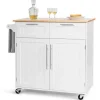 COSTWAY Køkkenvogn/Trolley på hjul - 94x45x94,5 CM - 2 skuffer - 2 låger - Håndklædestativ - Køkkenø - Hvid