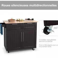 COSTWAY Køkkenvogn/Trolley på hjul - 94x45x94,5 CM - 2 skuffer - 2 låger - Håndklædestativ - Køkkenø - Café
