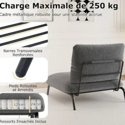 COSTWAY Komfortabel Stol med Ekstra Stor Sæde 92 x 82 cm - Opbevaringslomme, Metalstruktur Belastning 250 KG, Grå