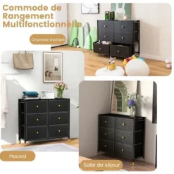 COSTWAY kommode - 6 foldbare stofskuffer, træhåndtag, metalramme, justerbare fødder - stue, soveværelse