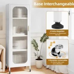 COSTWAY Kommode med 5 Niveauer med Stribet Sikkerhedsglasfront, Justerbare Hylder, til Spisestue, Badeværelse, Stue Hvid