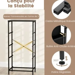 COSTWAY Kommode med 4 Skuffer i Stof, Top i Træ, Håndtag og Ramme i Metal, til Stue, Kontor, Garderobe, Sort Svart