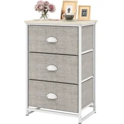 COSTWAY kommode med 3 stofskuffer, med metalramme, folde, til soveværelse, entré, stue, gang, 45 x 30 x 73 cm, Grå Grå