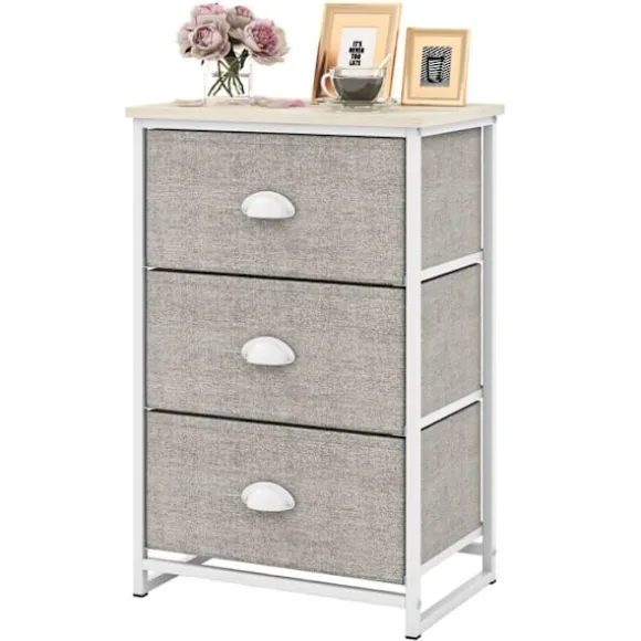 COSTWAY kommode med 3 stofskuffer, med metalramme, folde, til soveværelse, entré, stue, gang, 45 x 30 x 73 cm, Grå Grå