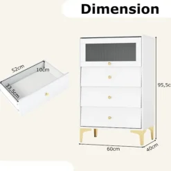 COSTWAY Kommode til Værelset med Stribet Glasdør, Vippende og 4 Skuffer, til Værelse, Stue, 60x40x95,5 cm, Hvid Vit