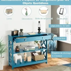 COSTWAY konsol, indgangsenhed - 100 x 30 x 80 CM - 1 skuffe og 2 opbevaringshylder til entre, stue blå