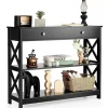 COSTWAY konsol, indgangsenhed - 100 x 30 x 80 CM - 1 skuffe og 2 opbevaringshylder til entre, stue sort