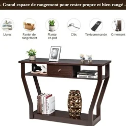 COSTWAY konsolbord - 120x30x81CM - 1 skuffe og 2 rum til opbevaring, landlig stil, brune indgangsmøbler Brun