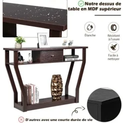 COSTWAY konsolbord - 120x30x81CM - 1 skuffe og 2 rum til opbevaring, landlig stil, brune indgangsmøbler Brun