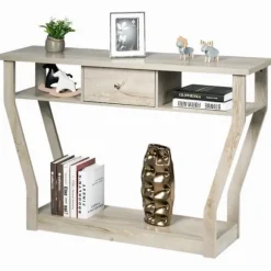 COSTWAY konsolbord - 120x30x81CM - 1 skuffe og 2 rum til opbevaring, landlig stil, naturlige indgangsmøbler Svart