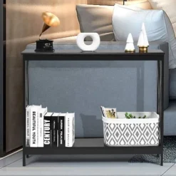 COSTWAY Konsolbord Entré Industil 100 x 30 x 80 CM med 1 Opbevaringshylde til Stue, Entré, Korridor Sort Svart