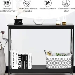 COSTWAY Konsolbord Entré Industil 100 x 30 x 80 CM med 1 Opbevaringshylde til Stue, Entré, Korridor Sort Svart