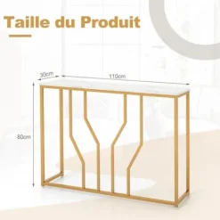 COSTWAY Konsolbord, Entré Møbel Marmor Effekt 110 x 30 x 80 CM Moderne Geometrisk Design Guld Metalramme vitt och guld