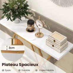 COSTWAY Konsolbord i imiteret marmor, tipsikring, sidebord til entré i stuen, hvid og guld Vitt och guld