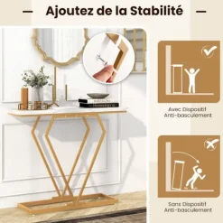 COSTWAY Konsolbord i imiteret marmor, tipsikring, sidebord til entré i stuen, hvid og guld Vitt och guld