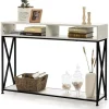COSTWAY Konsolbord i industriel stil 120 x 23 x 79 CM Stålkonstruktion Anti-vip indgangsmøbler Hvid