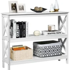 COSTWAY Konsolbord i industriel stil 100 x 33 x 80 CM, 3 hylder Entrémøbler til stue, entre Hvid Vit