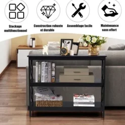 COSTWAY konsolbord i industriel stil 100 x 33 x 80 CM, 3 hylder Entrémøbler til stue, entré sort Svart