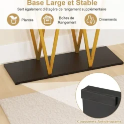 COSTWAY Konsolbord Marmor Effekt - Geometrisk Skandinavisk Stil - 100 x 30 x 79 cm (L x B x H) Ramme i Gyldent Metal