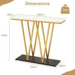 COSTWAY Konsolbord Marmor Effekt - Geometrisk Skandinavisk Stil - 100 x 30 x 79 cm (L x B x H) Ramme i Gyldent Metal