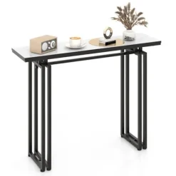 COSTWAY konsolbord, marmoreffekt - 110 x 30 x 81 CM, entremøbler i skandinavisk stil, sort metalstel Vit och svart