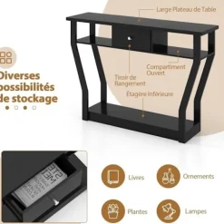 COSTWAY konsolbord med 1 skuffe og 2 opbevaringsrum, Country Style, Sort Svart