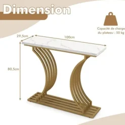 COSTWAY konsolbord med marmortryk - 100 x 29,5 x 80,5 cm (L x B x H) - Metalstel i guld - moderne skandinavisk stil GULD
