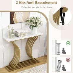 COSTWAY konsolbord med marmortryk - 100 x 29,5 x 80,5 cm (L x B x H) - Metalstel i guld - moderne skandinavisk stil GULD